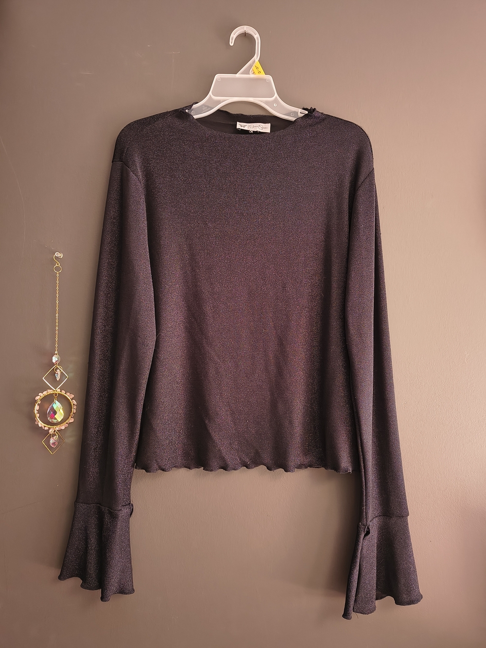 Jessica Simpson Shimmery Dark Blue Long Sleeve Top with Ruffle Cuffs